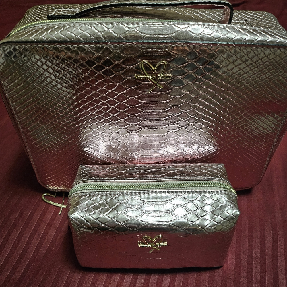 Victoria's Secret Metallic Silver Travel Bag Set